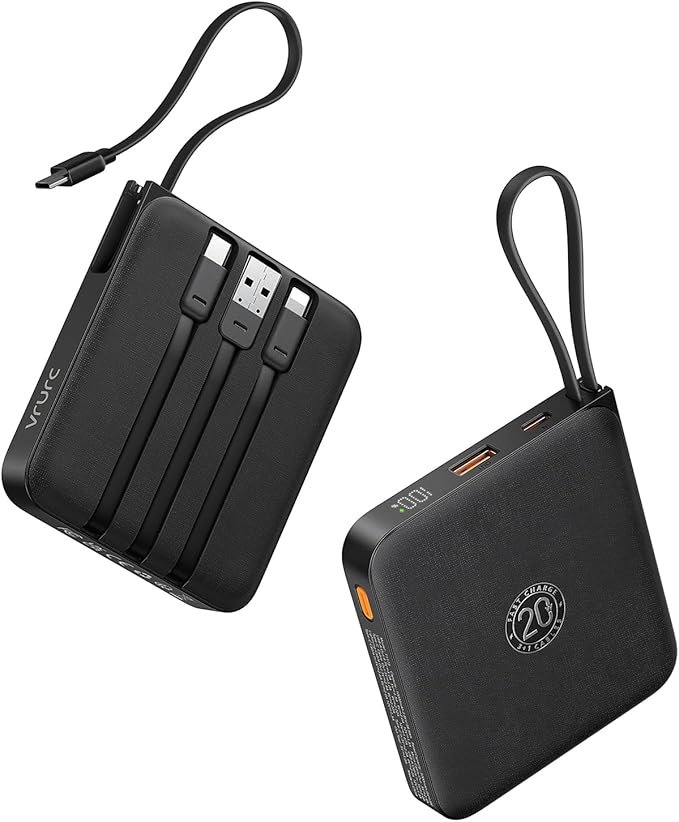 VRURC Mini Portable Charger with Built-in Cable